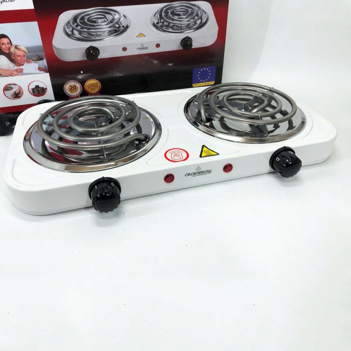 Плита електрична настільна Crownberg CB-3744 двоконфоркова спіральна 2000 Вт