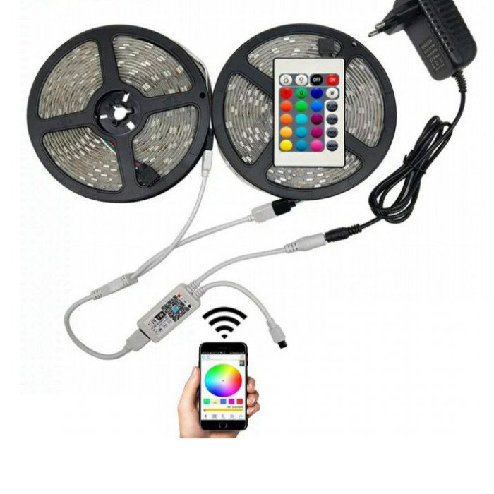 Світлодіодна стрічка SMD 5050 RGB LED 5 м IP65 з пультом та блоком живлення 220v, 5м, Стрічка світлодіодна 5050