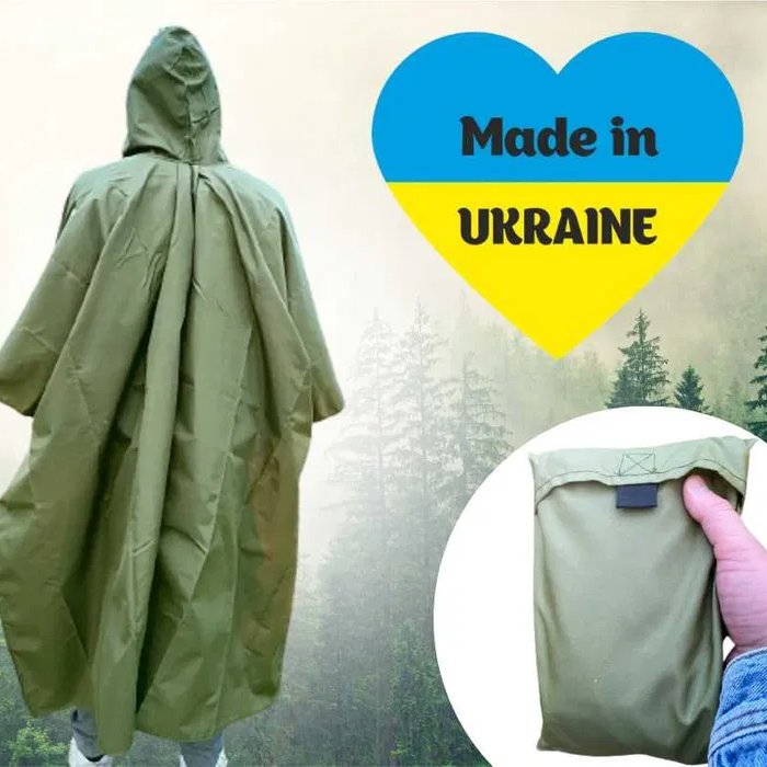 Дощовик пончо олива, Пончо ЗСУ, Пончо водонепроникне, Тактичний дощовик пончо