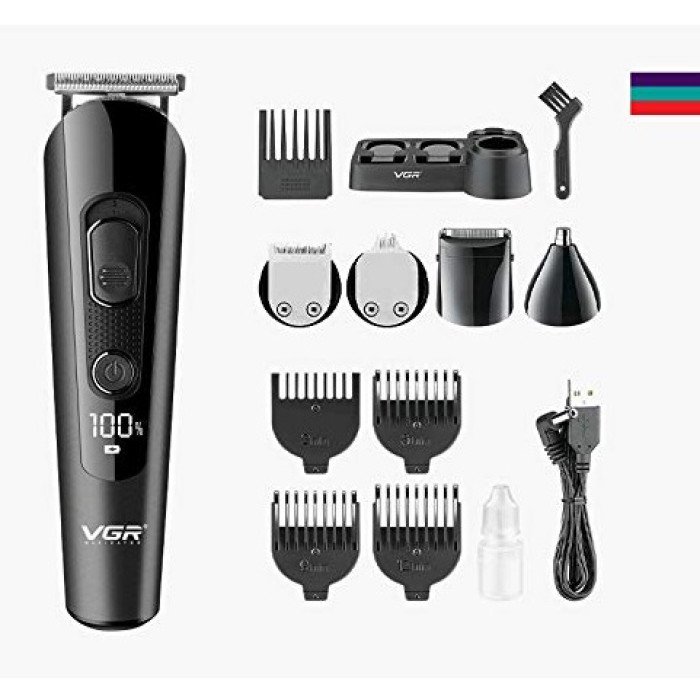 Професійна бездротова машинка для стрижки волосся VGR V-175 тример для бороди та вусів з насадками