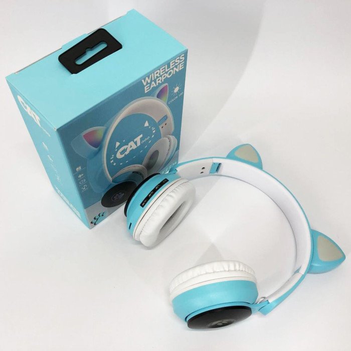 Бездротові навушники ST77 LED з котячими вушками, що світяться. Колір: синій