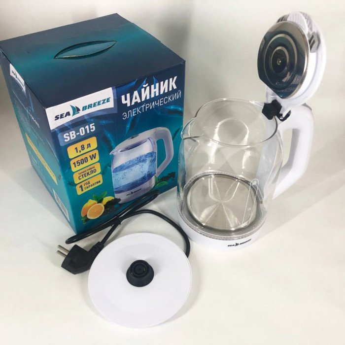 Електрочайник SeaBreeze SB-015 1.8 л, чайники з підсвічуванням, електронний чайник, тихий електричний чайник