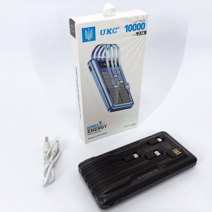Портативний зарядний пристрій на 10000mAh, Power Bank на сонячній батареї, заряджання. Колір: чорний