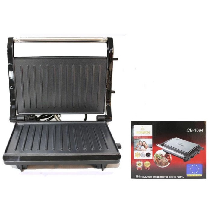 Гриль притискний Crownberg CB-1064, Електричний контактний гриль для дому, електрогриль барбекю 750Вт