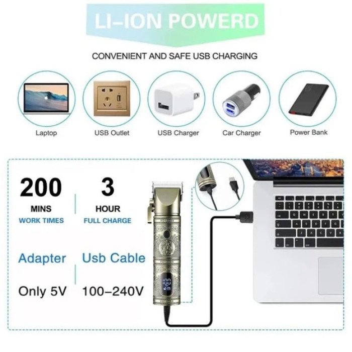 Тример для волосся VGR V-697 LED Display 8 насадок, окантувальна машинка, триммер бездротовий