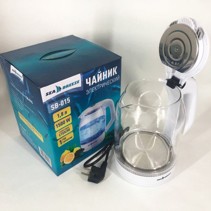 Електрочайник SeaBreeze SB-015 1.8 л, чайники з підсвічуванням, електронний чайник, тихий електричний чайник