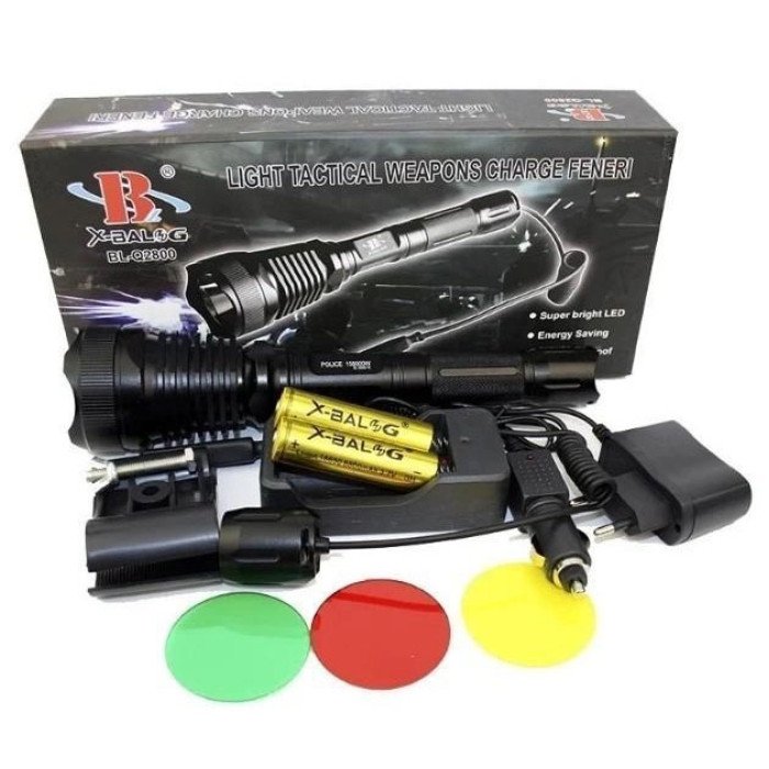 Ліхтар тактичний Police Q2800-T6 18650 х 2, заряджається від мережі 220В та авто ЗУ 12В, виносна кнопка