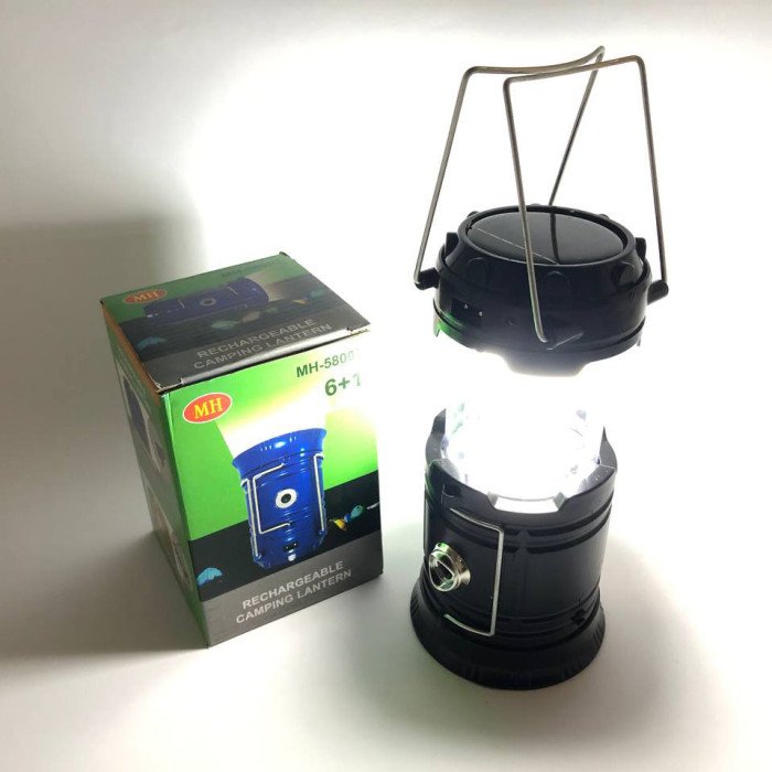 Туристичний ліхтар-лампа на сонячній батареї з павербанком CAMPING MH-5800T (6+1 LED). Колір: чорний