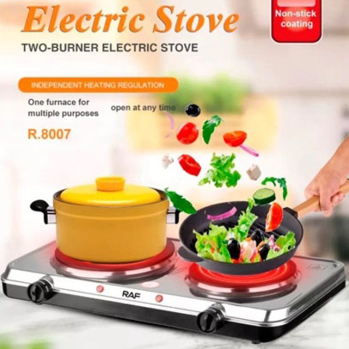 Плита електрична настільна дискова RAF 8007B на дві конфорки срібляста 2000W