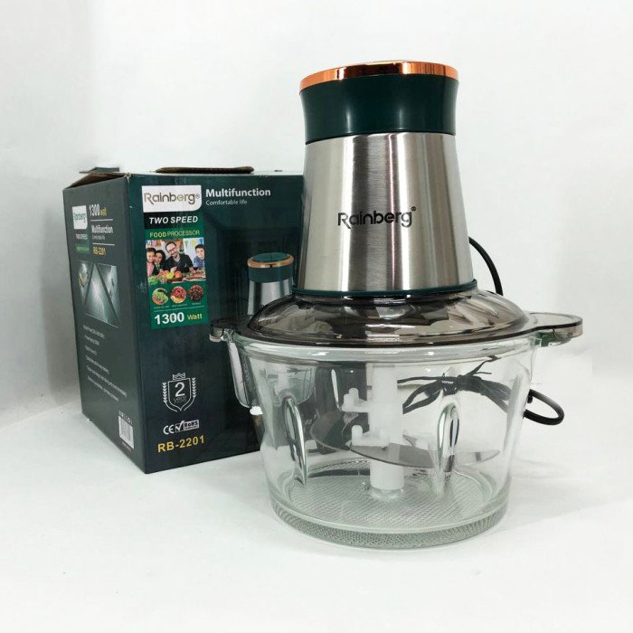 Блендер стаціонарний Rainberg RB-2201 кухонний подрібнювач 1300W чаша скляна на 2 л подвійне лезо чоппер