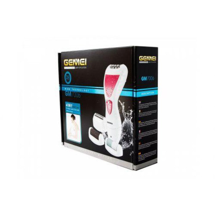 Епілятор Gemei GM-7006 4в1 - Професійний бездротовий епілятор бритва з насадками триммер + пемза