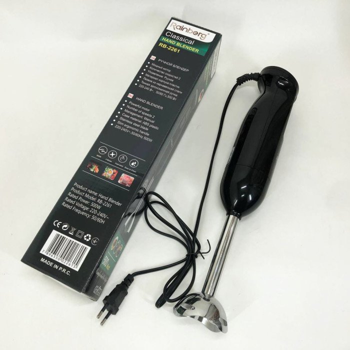 Блендер занурювальний Rainberg RB-2261 - 500 Вт, блендер для дому, блендер для кухні. Колір: чорний