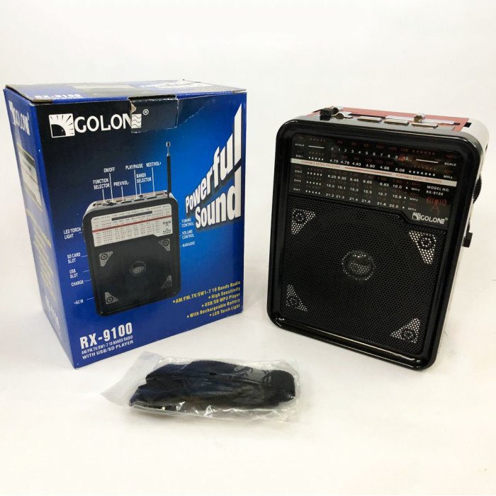 Радіоприймач GOLON RX-9100 USB+SD Радіо з ліхтарем, Ретро радіо, FM передавач. Колір: червоний