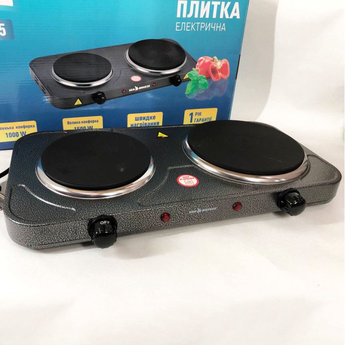 Настільна плита електрична Sea Breeze SB-065 2500 Вт, Електроплита подвійна, двоконфоркова настільна