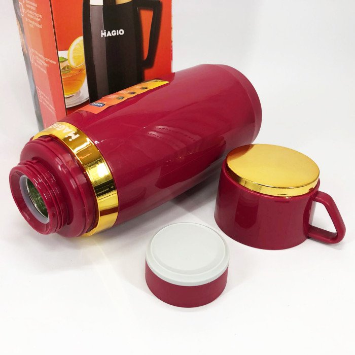 Термос Magio MG-1050R зі скляною колбою, Термос для питної води, Термос із нержавіючої сталі. Колір: червоний