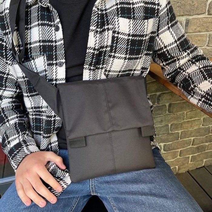 Тактичний месенджер, Чоловіча сумка чорна тканинна, Чоловіча сумка через плече шкіра