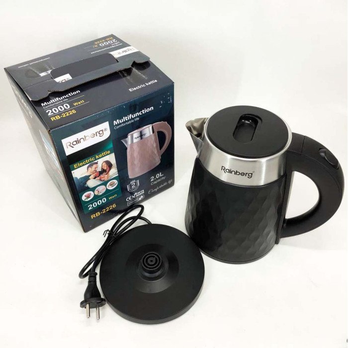 Чайник електричний Rainberg RB-2226 з нержавіючої сталі 2000Вт 2л. Колір: чорний