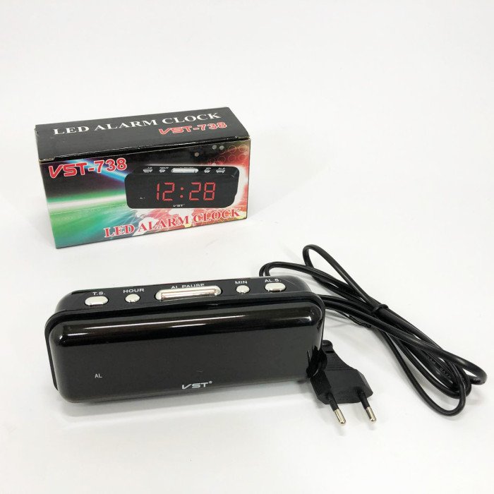Годинник настільний VST-738-1 Чорний з червоними цифрами + будильник і підсвічування, Оригінальний настільний годинник