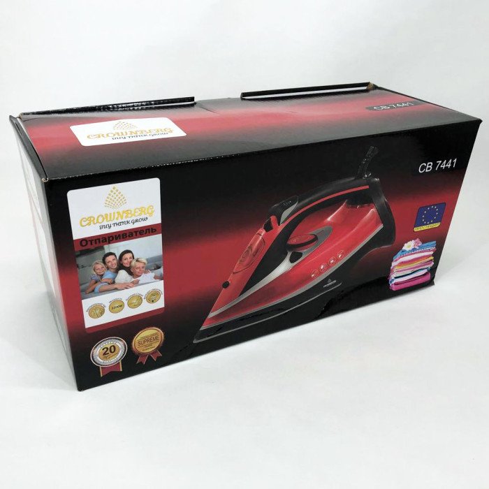 Керамічна потужна Парова Праска Crownberg CB-7441 має функції самоочищення та вертикальне відпарювання