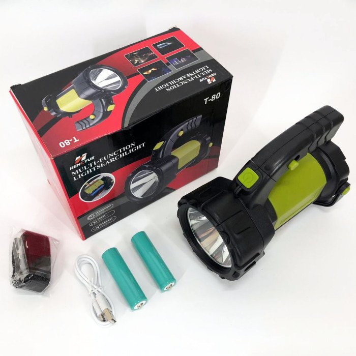 Ручний акумуляторний ліхтар T80C-5W+COB (white/red) із функцією Power Bank. Колір зелений