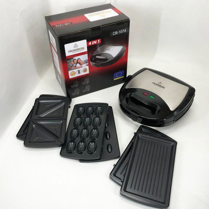 Мультимейкер 4 В 1 Crownberg Cb-1074 750 Вт Гриль Сендвічниця Вафельниця