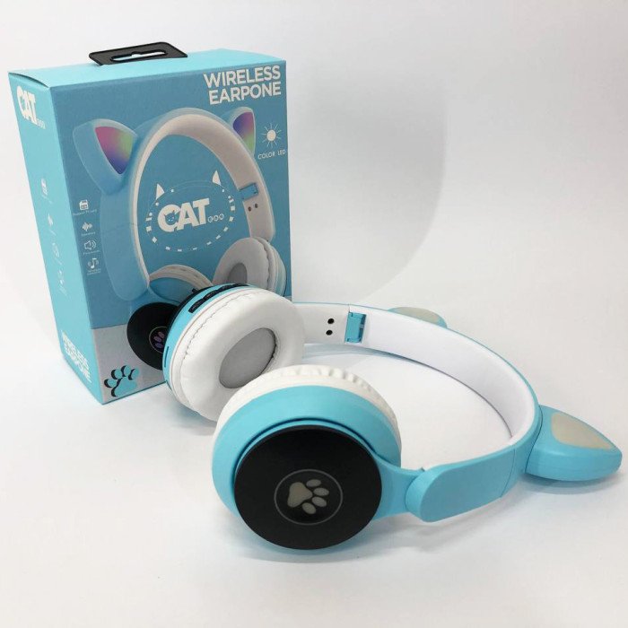 Бездротові навушники ST77 LED з котячими вушками, що світяться. Колір: синій