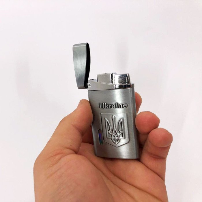 Турбо запальничка, кишенькова запальничка "Ukraine" 325, запальничка подарунок на день народження. Колір: срібний