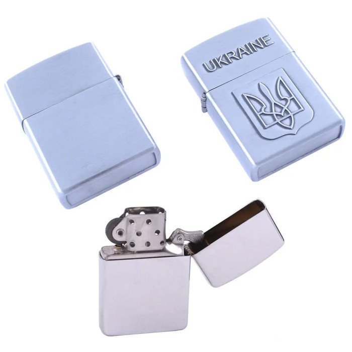 Запальничка бензинова герб України 4410, запальничка у подарунок, сувенірні запальнички. Колір: срібний