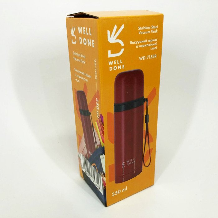 Термос вакуумний Well Done WD-7153R 350 мл, Якісний термос для дому, для напоїв. Колір: червоний