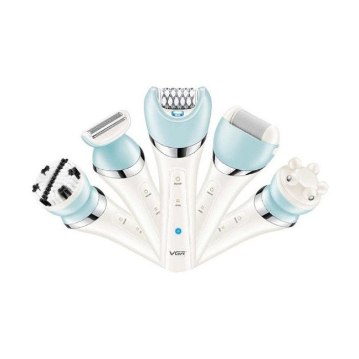 Епілятор жіночий з триммером VGR V-703 5в1 для видалення волосся на тілі акумуляторна пемза масажна насадка