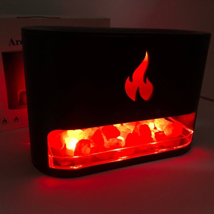 Лампа зволожувач повітря Docsal Flame 3 в 1 з соляним камінням, Портативний зволожувач повітря лампа