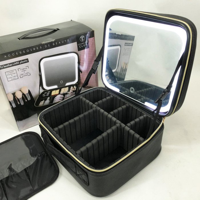Портативна косметичка органайзер дорожній бьюті кейс з ручкою для перенесення дзеркалом та світлодіодним LED-підсвічуванням