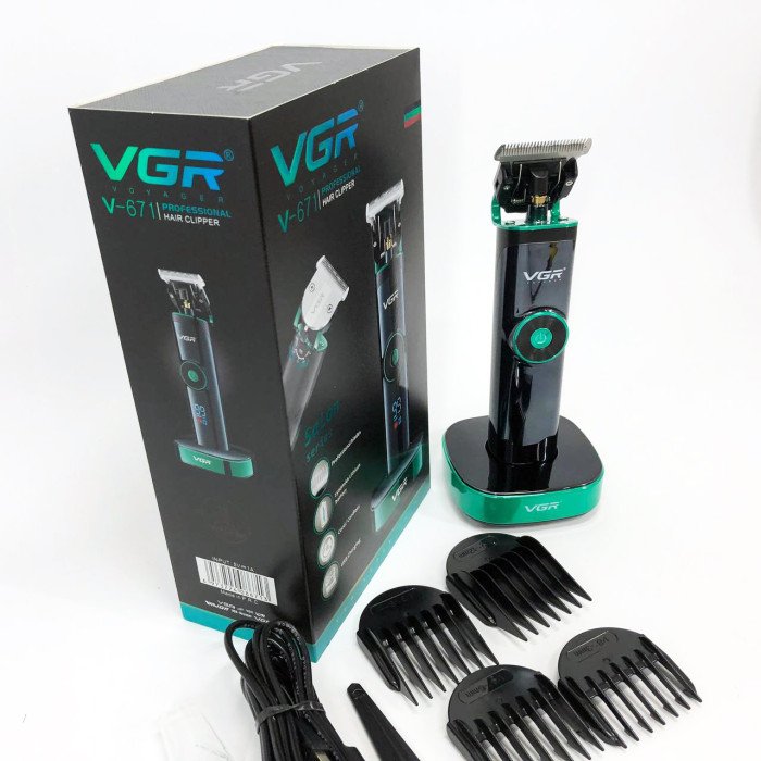 Універсальна машинка триммер для стрижки волосся VGR V-671 акумуляторний з набором насадок та LED дисплеєм