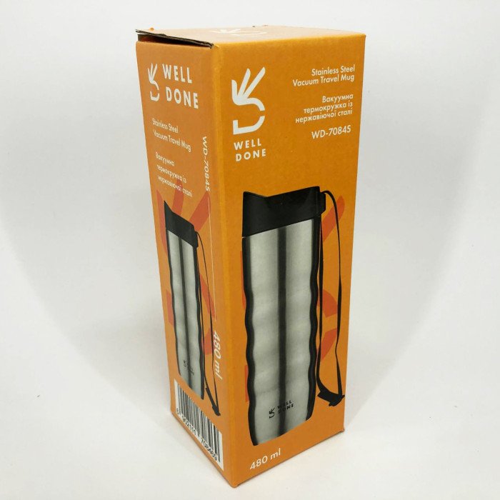 Термокухоль Well Done WD-7084S вакуумний 480 мл, Якісний термос для дому, Термос для напоїв