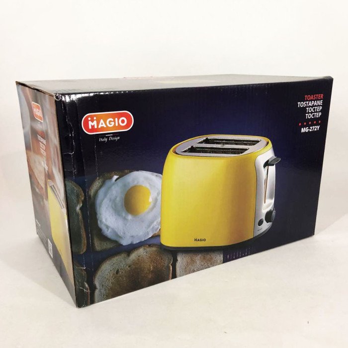 Тостер MAGIO MG-272Y, маленький тостер, тостерниця для бутербродів, тостер для хліба. Колір: жовтий