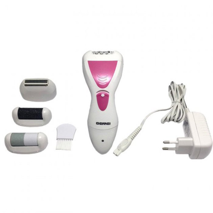 Епілятор Gemei GM-7006 4в1 - Професійний бездротовий епілятор бритва з насадками триммер + пемза