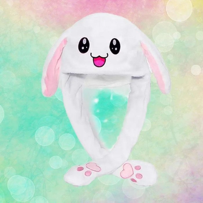 Карнавальна шапка з підсвічуванням: білий зайчик з піднімаються вухами