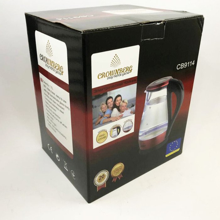 Електрочайник Crownberg Cb-9114 1.7 Л Скляний Електричний Чайник Crownberg