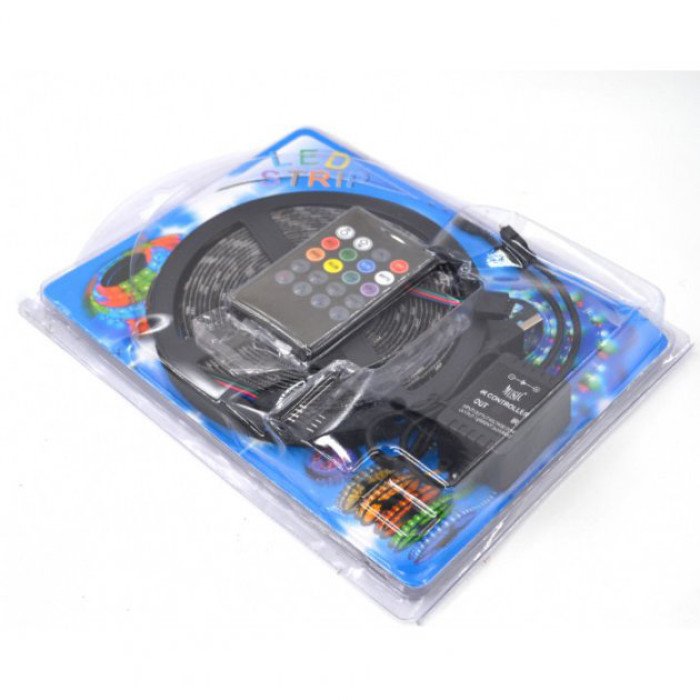 Світлодіодна стрічка SMD 5050 RGB LED 5 м IP65 з пультом та блоком живлення 220v, 5м, Стрічка світлодіодна 5050
