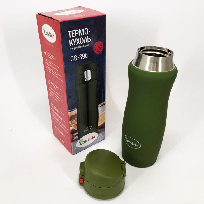 Термос з напувалкою 420 мл Con Brio CB-396, Хороший невеликий термос для питної води. Колір: зелений