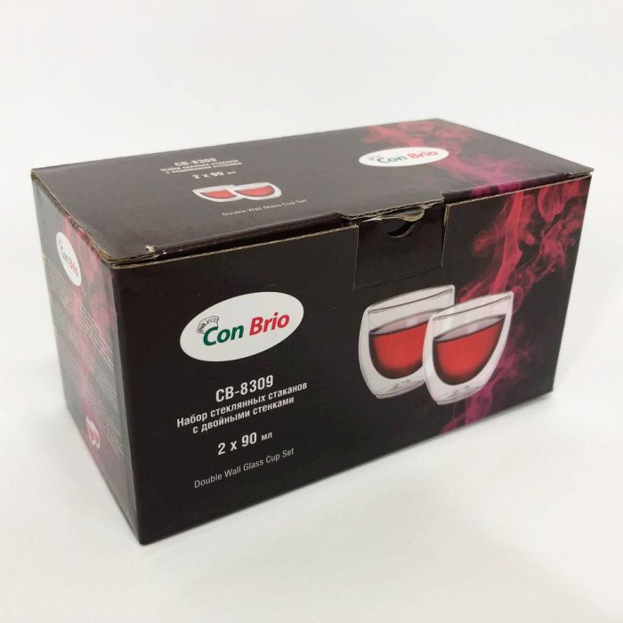 Набір склянок із подвійним дном Con Brio CB-8309-2 90 мл 2 шт, скляні чашки з подвійним дном