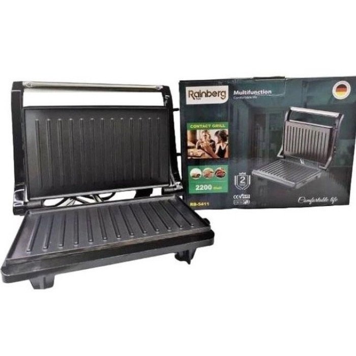 Електрогриль притискний Rainberg RB-5411 з антипригарним покриттям 2200 Вт, нержавіюча сталь