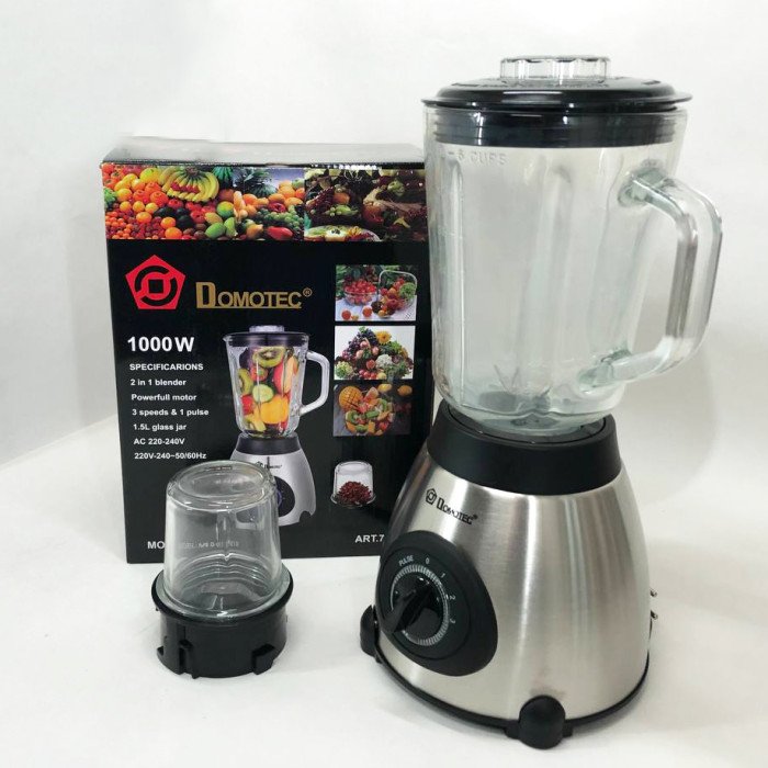 Блендер з кавомолкою 2 в 1 Domotec MS-6610 чаша зі скла 1000 Вт, переносний, блендер чаша подрібнювач