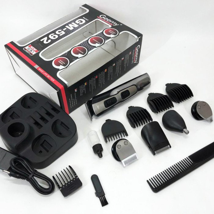 Машинка для стрижки 10в1 GEMEI GM-592, тример для бороди, триммер бездротової. Колір: чорний