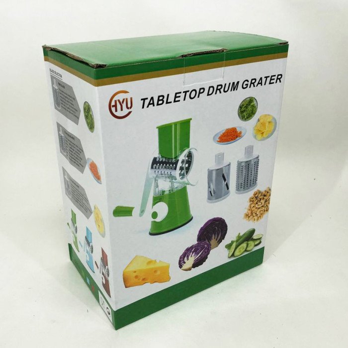 Овочерізка мультислайсер Tabletop Drum Grater Kitchen Master Терка для овочів та фруктів 3 насадки. Колір: зелений