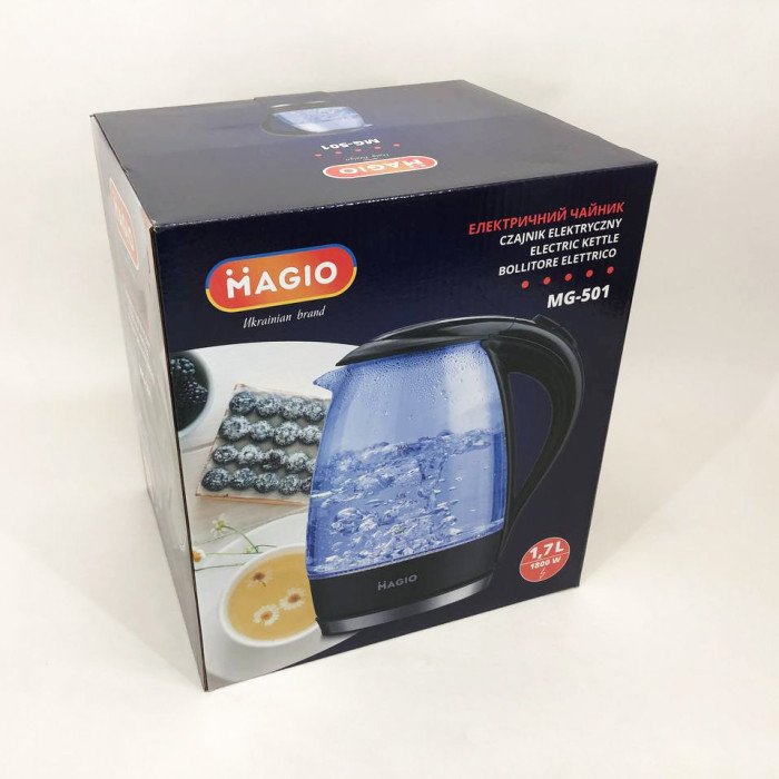 Чайник прозорий з підсвічуванням MAGIO MG-501, маленький електрочайник, гарний електричний чайник