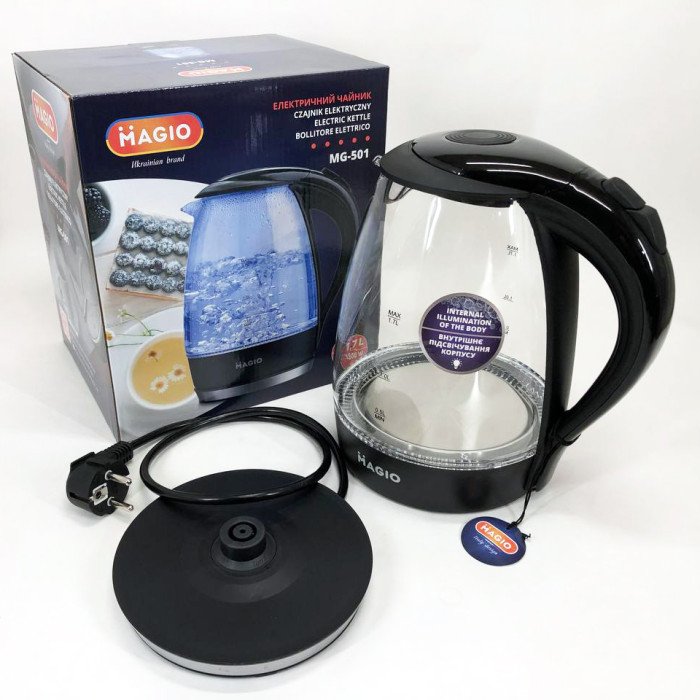 Чайник прозорий з підсвічуванням MAGIO MG-501, маленький електрочайник, гарний електричний чайник