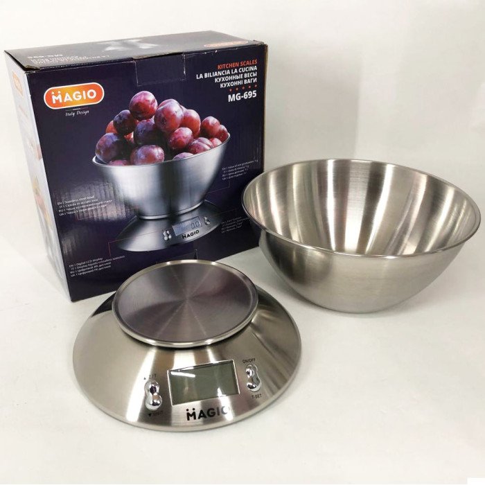 Ваги кухонні на 5 кг з нержавіючої сталі MAGIO MG-695, ваги міні, Ваги кухонні зі знімною чашею