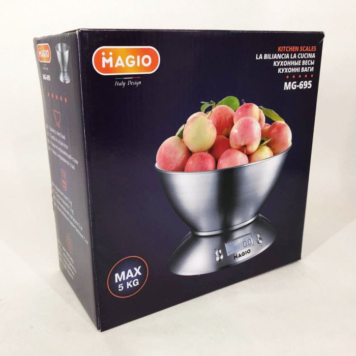 Ваги кухонні на 5 кг з нержавіючої сталі MAGIO MG-695, ваги міні, Ваги кухонні зі знімною чашею