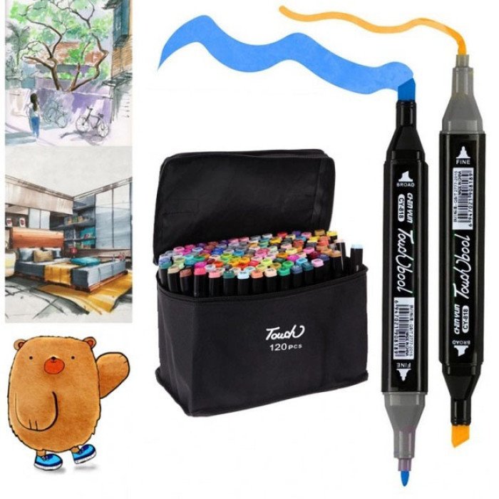Професійні маркери 120 шт, Набір для скетчингу, Маркери touch sketch, Набір кольорових маркерів